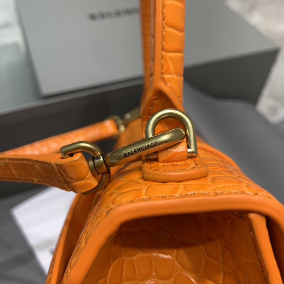 Balenciaga Hourglass Small Handbag Crocodile Embossed Shoulder Bag Orange